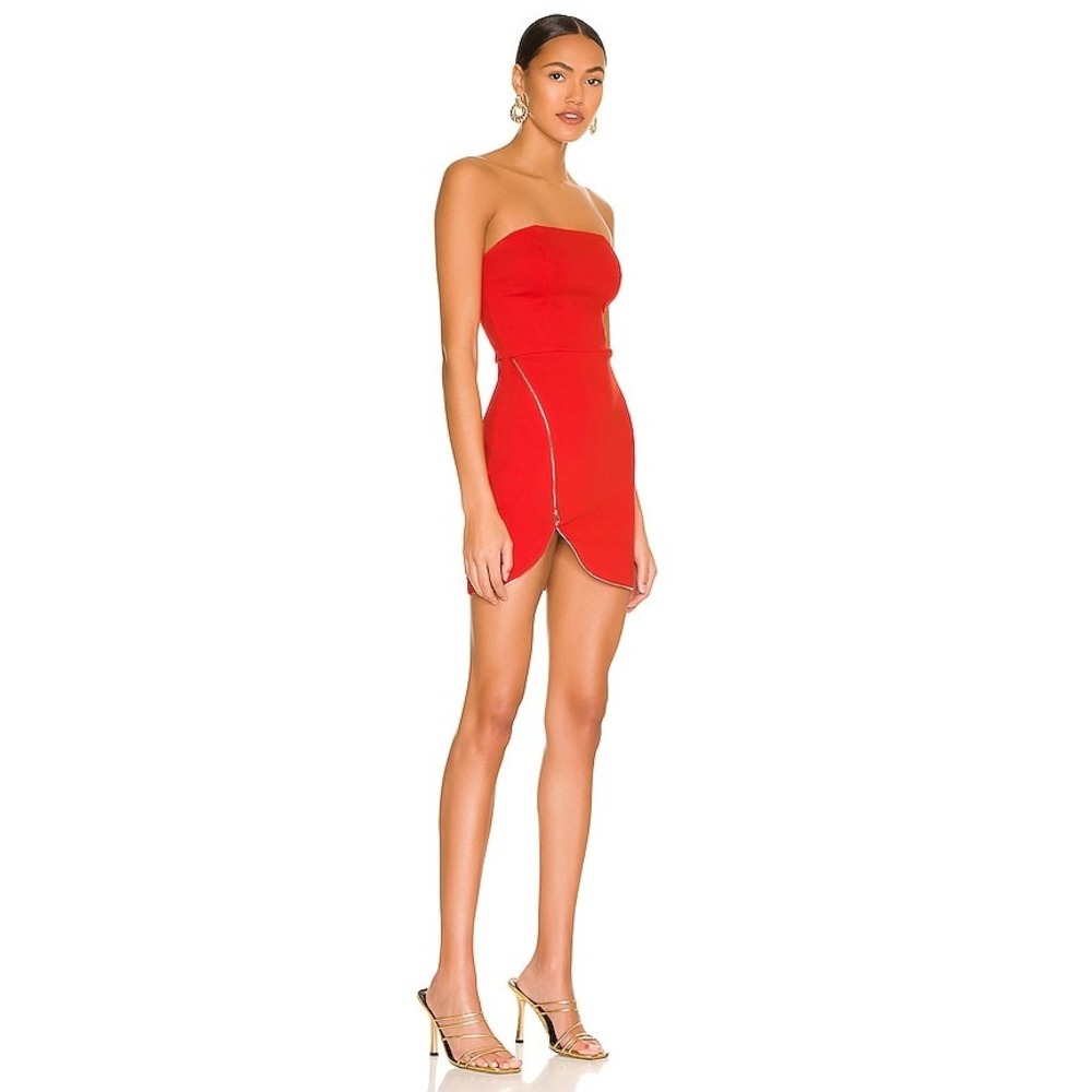 Superdown Nylah Front Zip Red Strapless Mini Dress Slit Bodycon Tube Top Medium